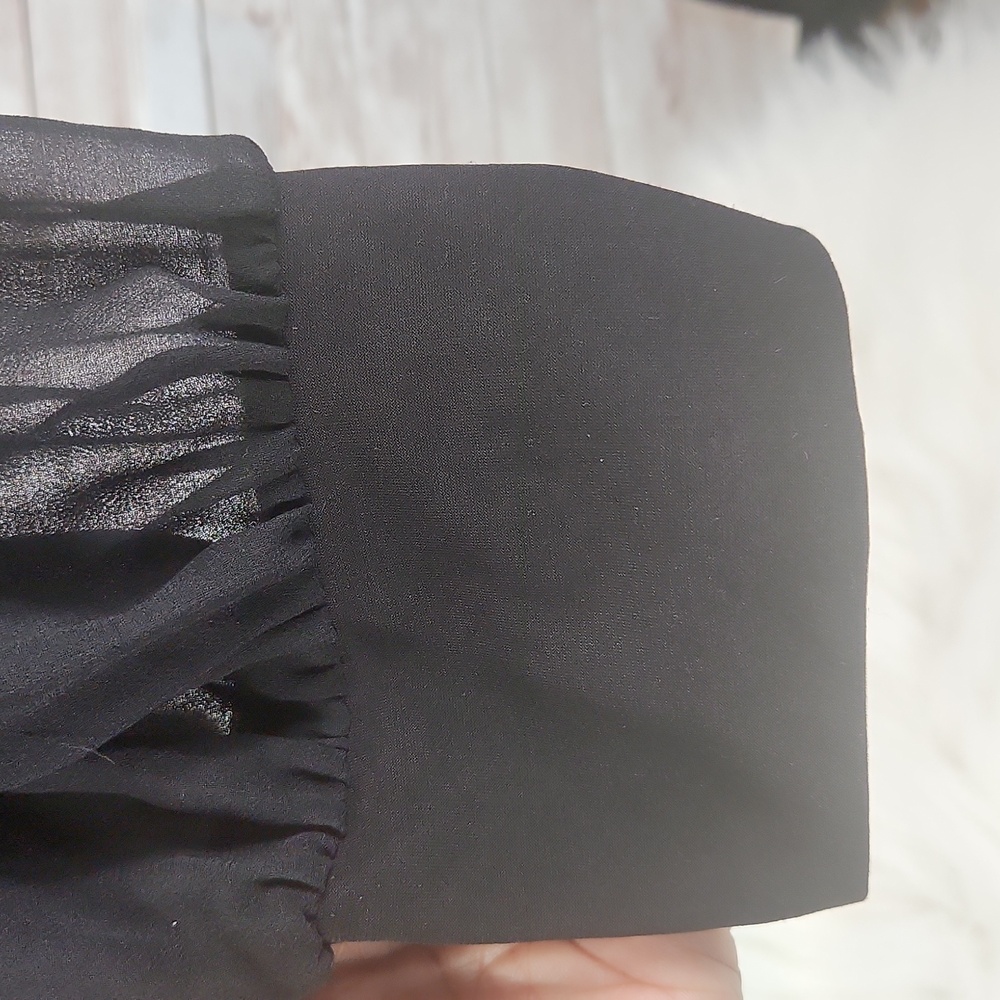 Calvin Klein, Women's Black Tunic Top With Sheer Ballon Long Sleeves and Cuffs. - Picture 9 of 11